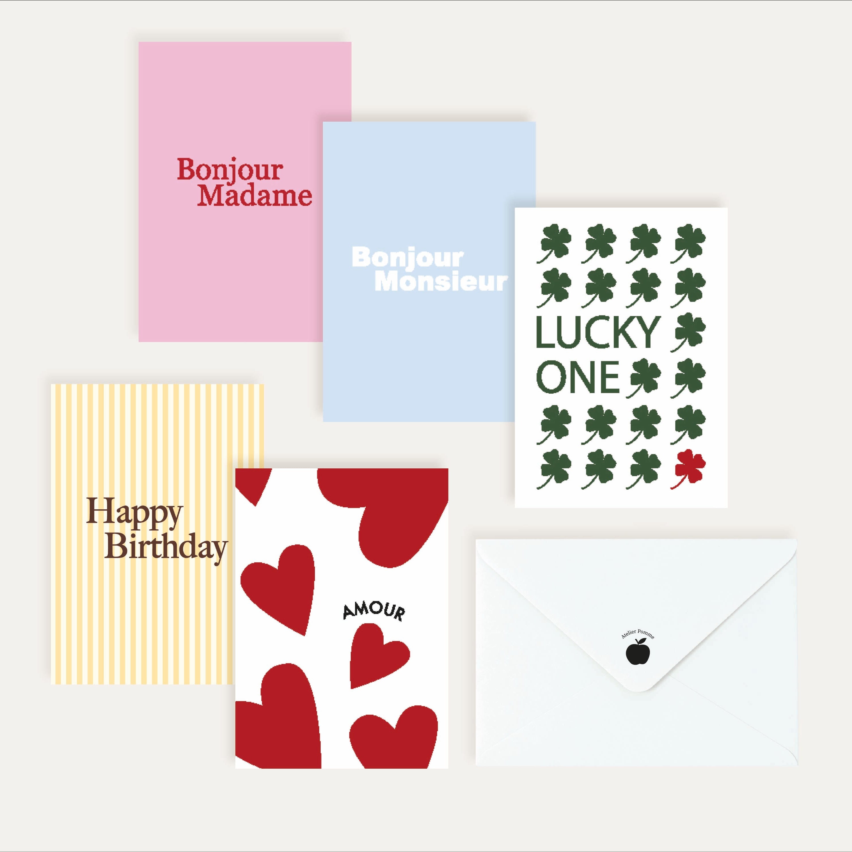 SET OF 5 POST CARDS - PETIT BONJOUR