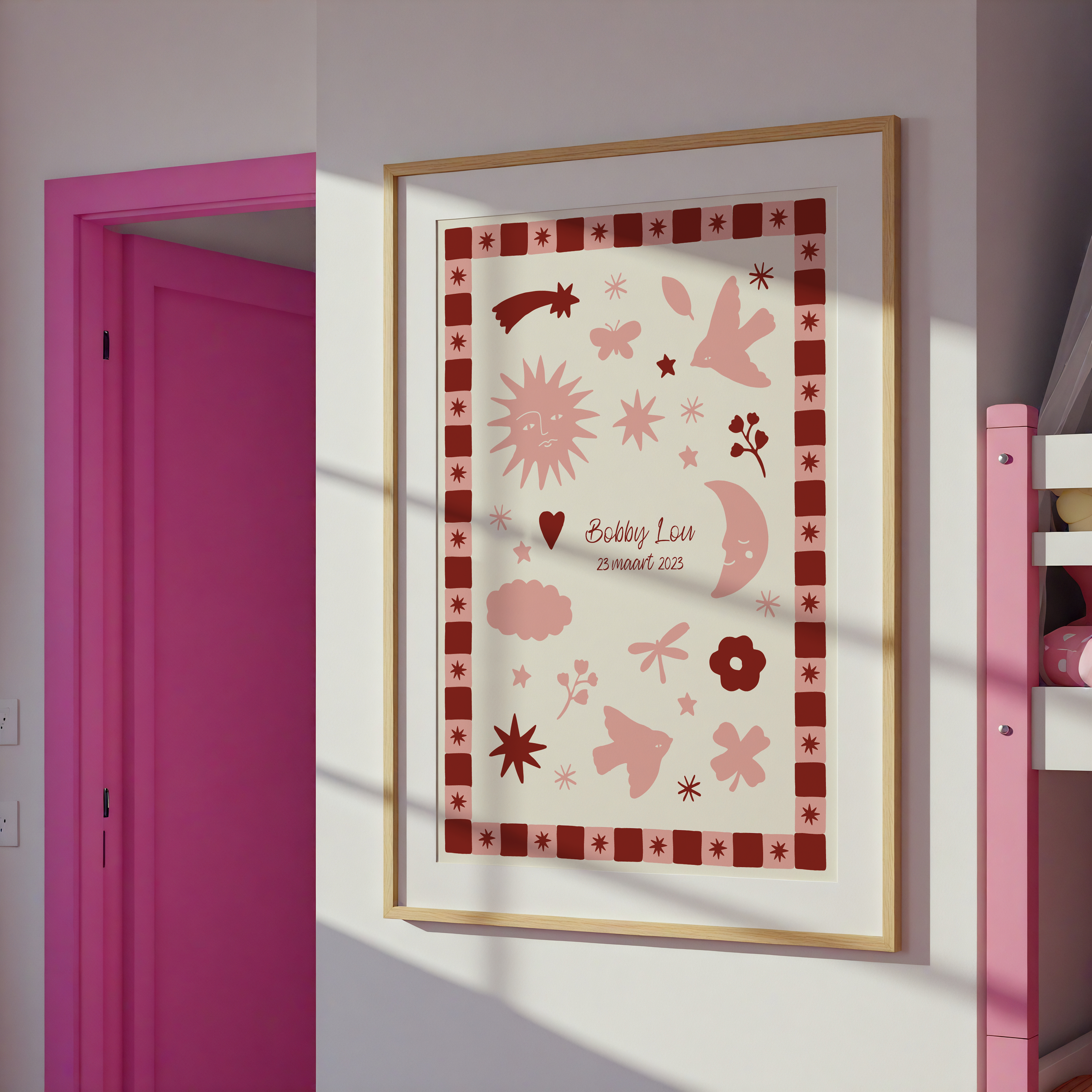 geboorte poster hangend aan de muur