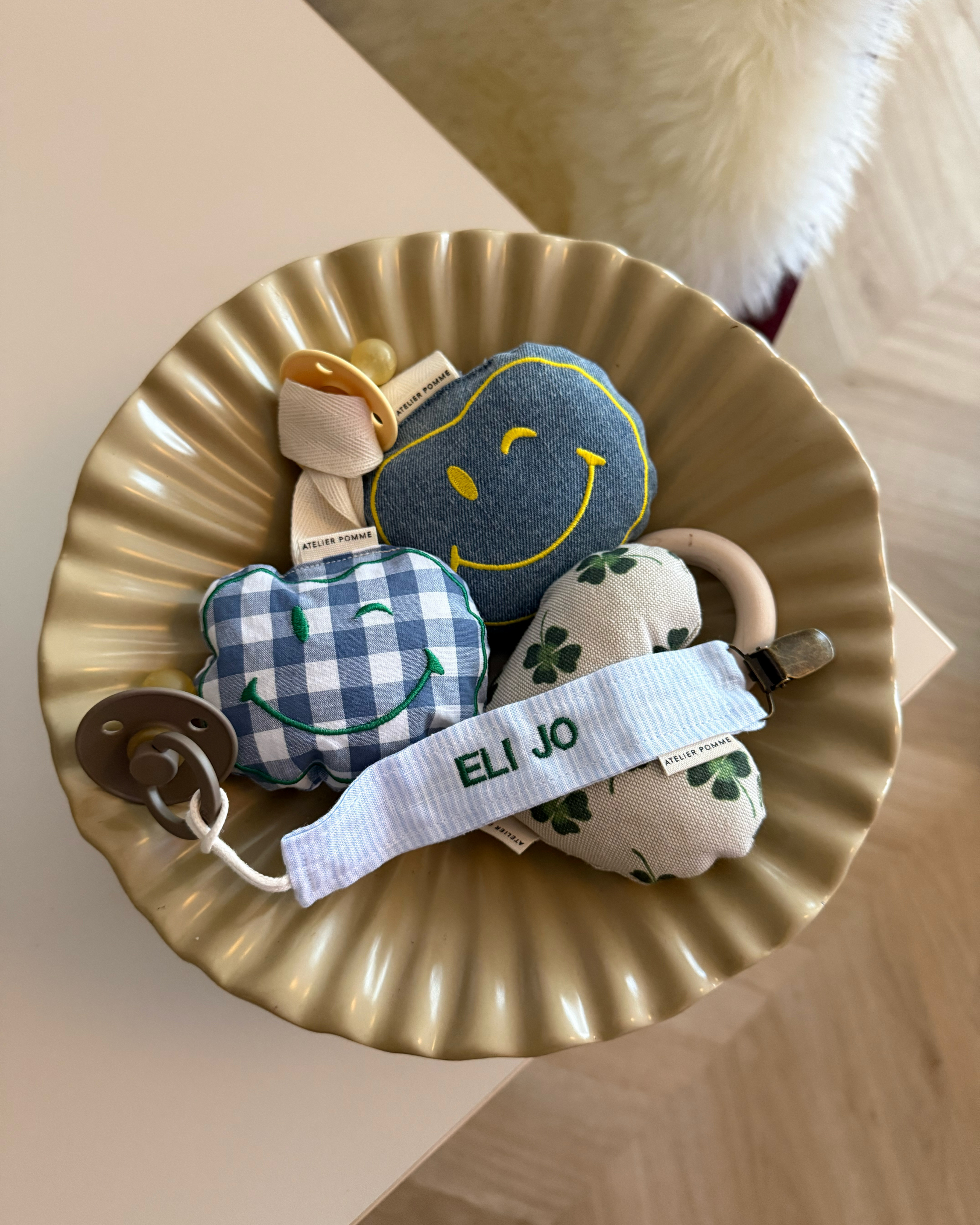 PACIFIER CLOTH POMME | CHECKED MISTY BLUE