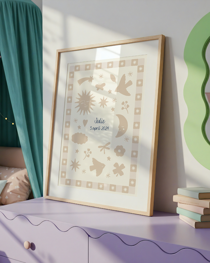 GEBOORTEPOSTER | BONJOUR BEIGE