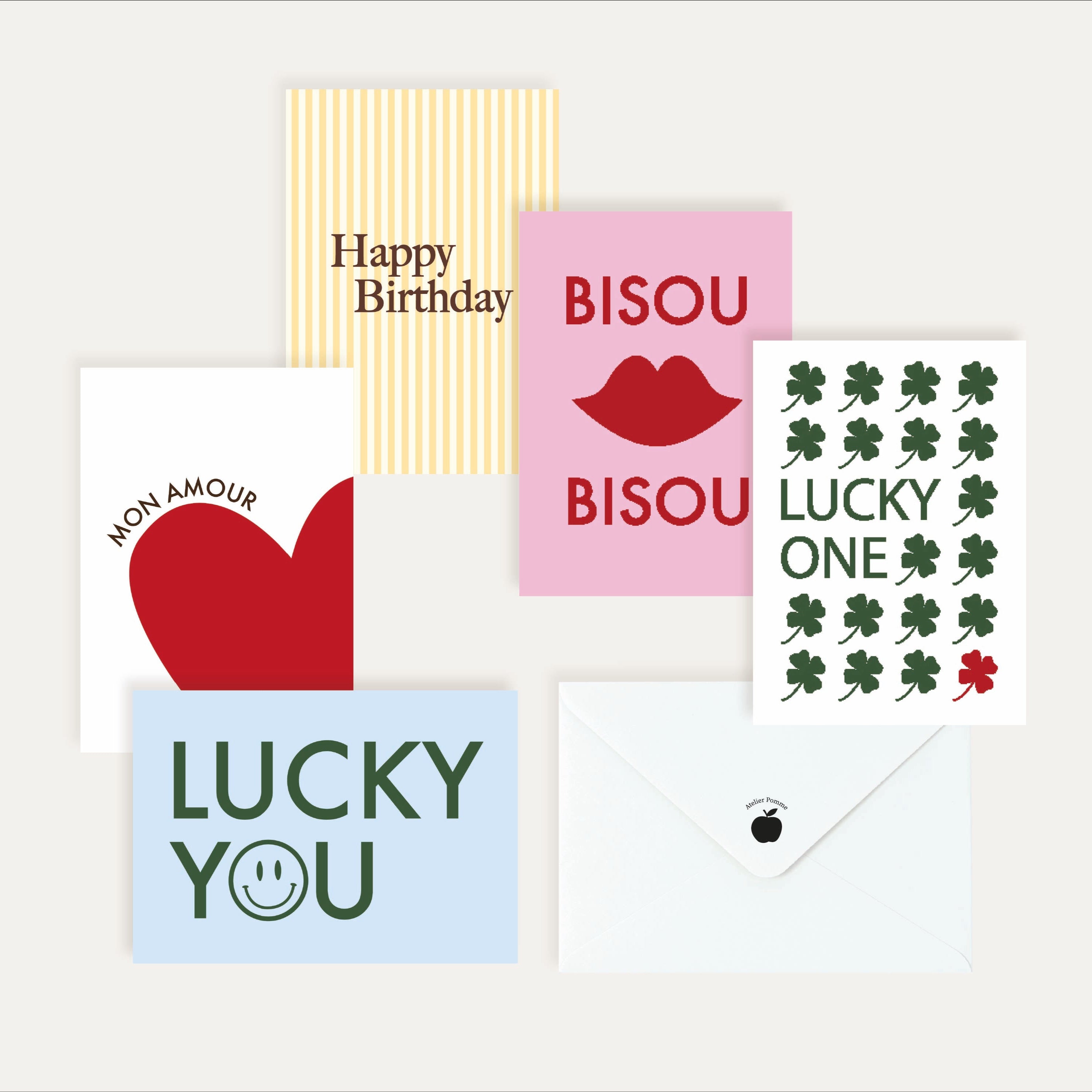 SET VAN 5 WENSKAARTEN - BONJOUR MOMENTS