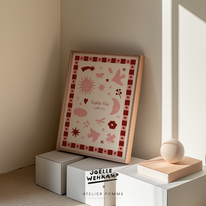 geboorte poster in roze 