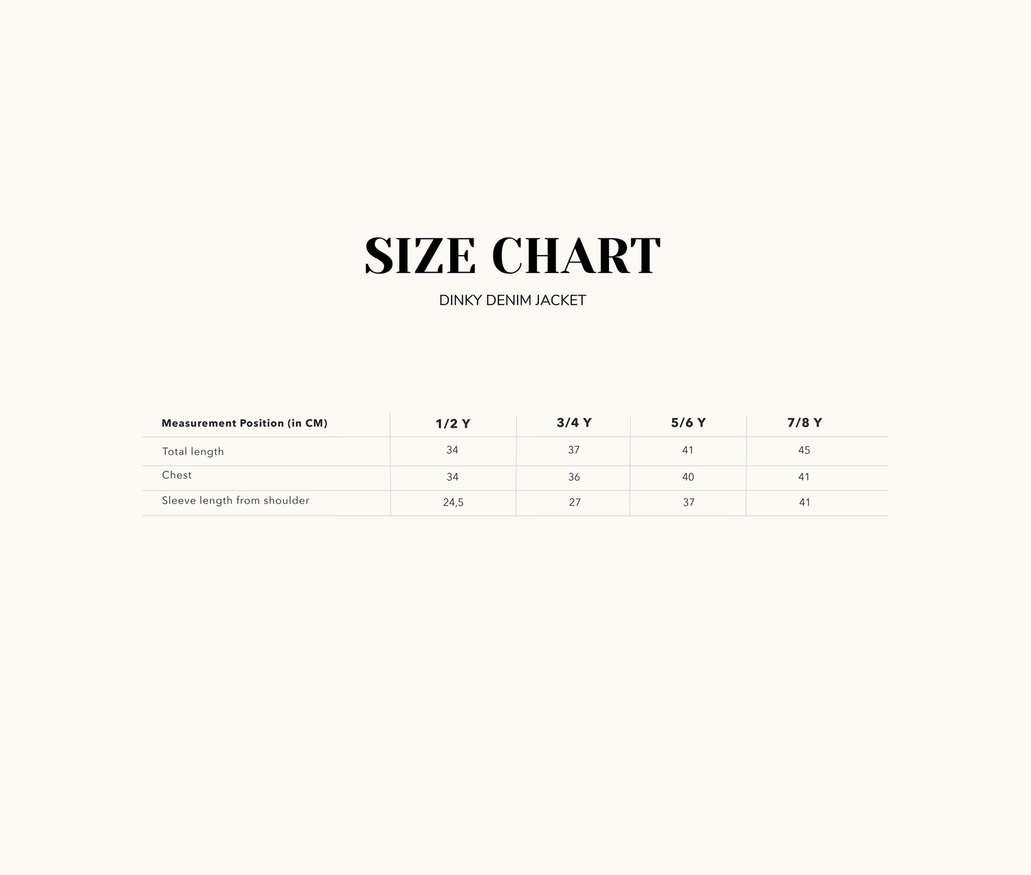 Maattabel gepersonaliseerde spijkerjas 