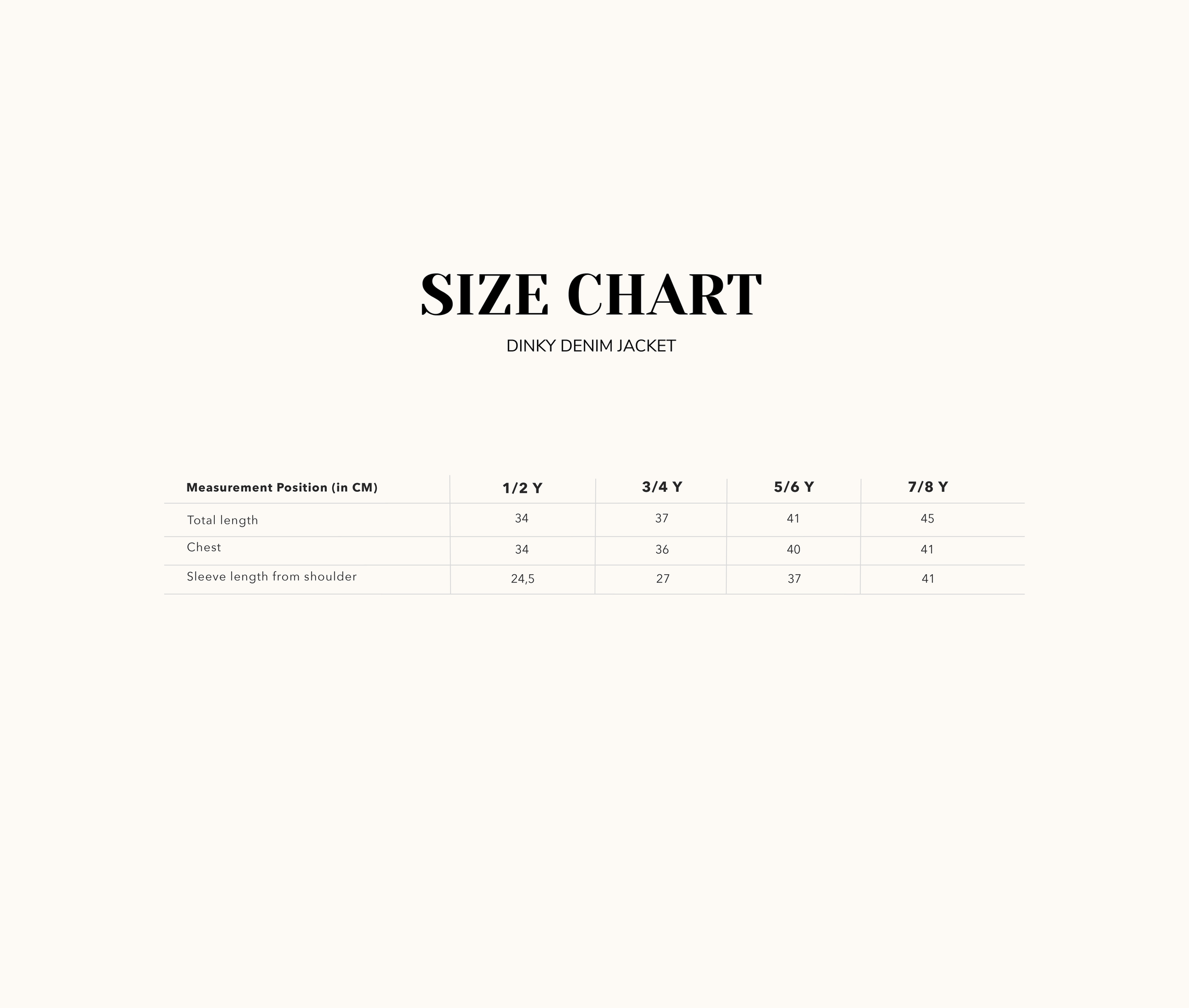 Maattabel gepersonaliseerde spijkerjas 