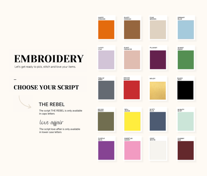 De kleuren voor het personaliseren van je item 