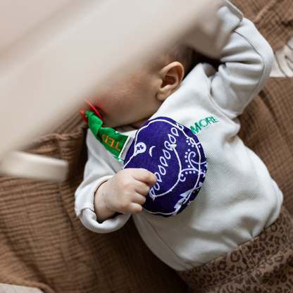 baby met speendoekje met tekst. 