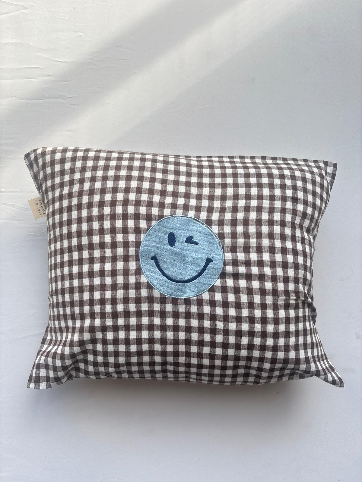 SAMPLE SALE |Cushion Checked Brown Smiley 30x40