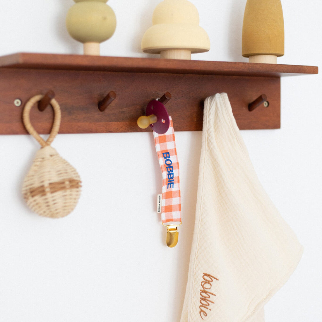 PACIFIER CORD  CHECKED | OOPSY ORANGE
