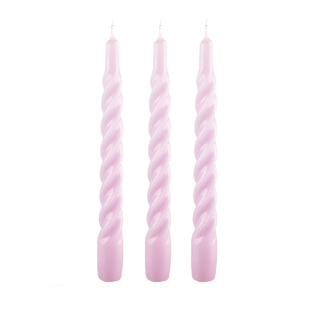 3 gedraaide kaarsen in het licht roze. Twisted candles. Leuk om cadeau te geven. 