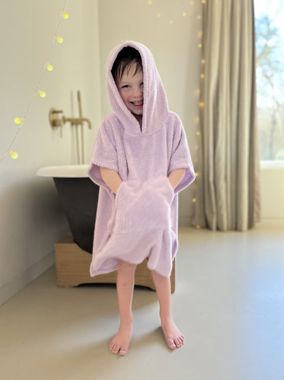 paarse bad poncho met zak in zachte badstof