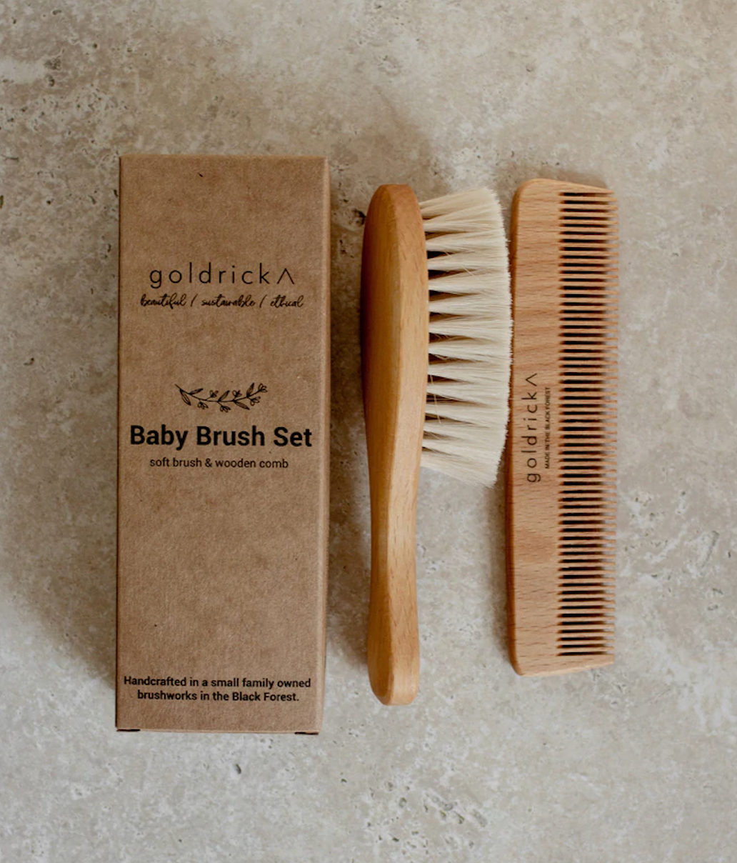 babby brush set gemaakt van natuurlijke geitenharen en beukenhout voor babyharen 