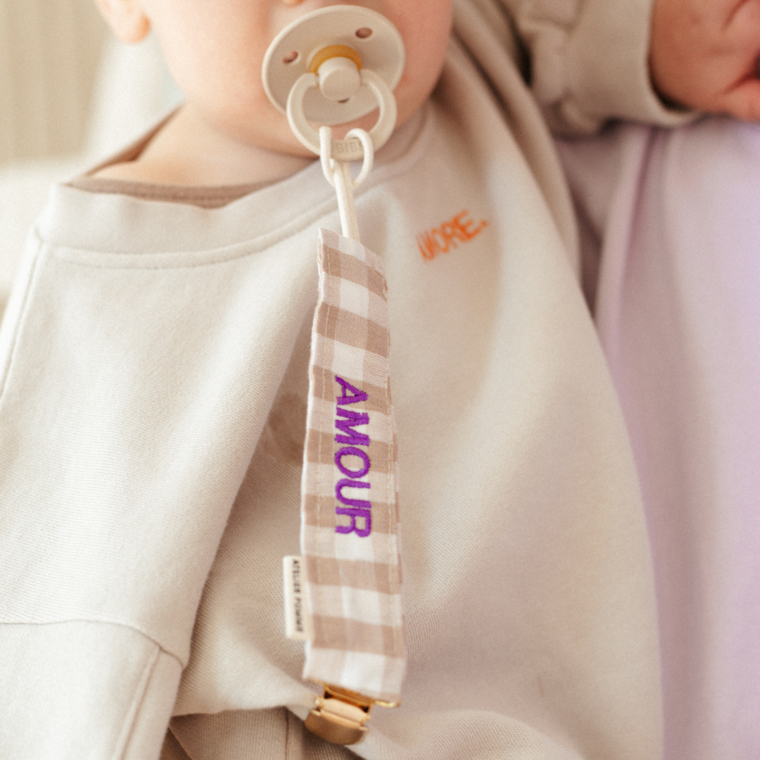 PACIFIER CORD - CHECKED IN - BONJOUR BEIGE