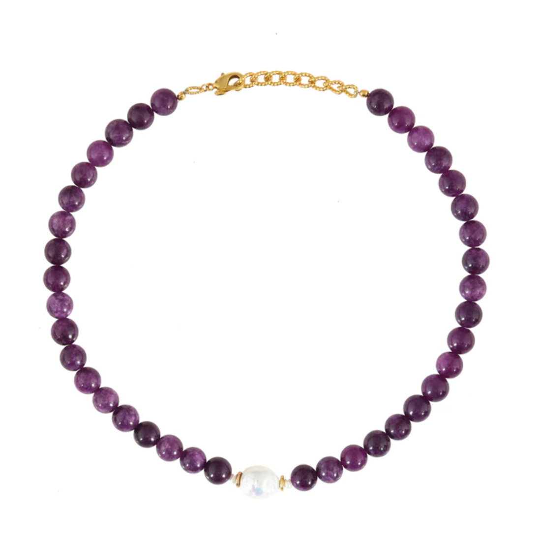 VESSONITE GEMSTONE NECKLACE WITH PEARL | PURPLE RAIN