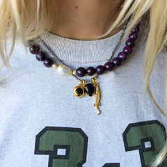 VESSONITE GEMSTONE NECKLACE WITH PEARL | PURPLE RAIN