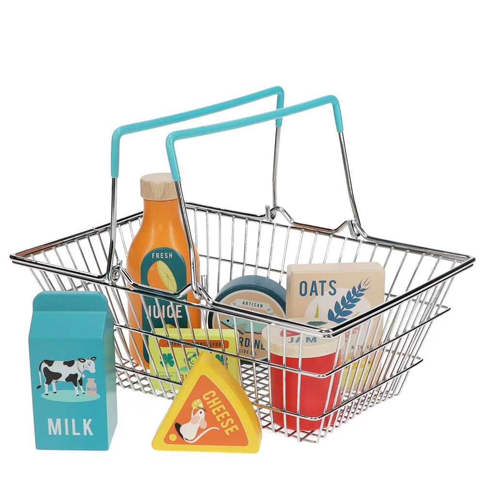 Houten boodschappen speelset met mandje